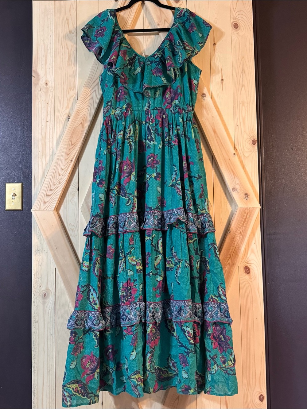 Sundance Londyn Green Floral Print Maxi Dress Women’s Size Medium